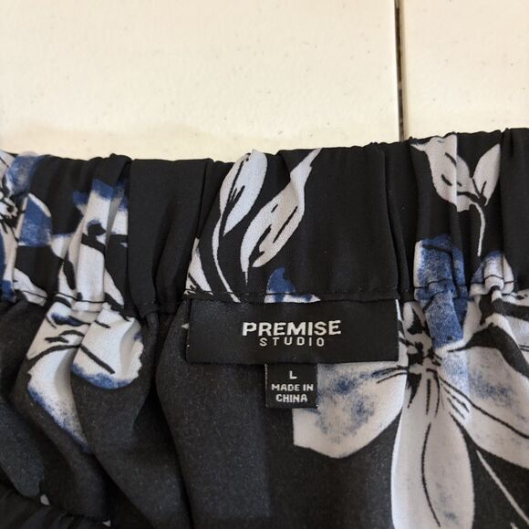 Premise Studio Blouse Women's Large Black Floral 3/4 Sleeve Tie Off the Shoulder - Picture 7 of 9